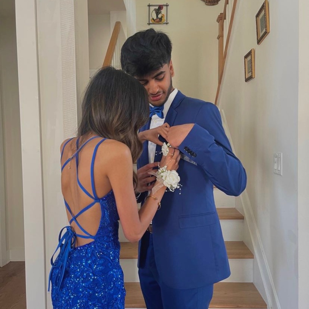 Blue prom dress backless